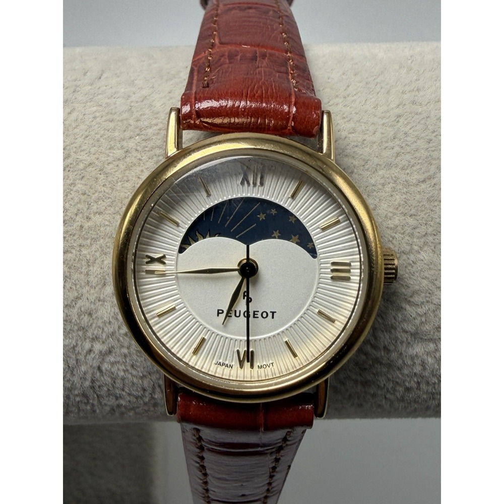 Peugeot Moon Phase 3069 New Battery Ladies Watch 27MM 7.25" Leather Band